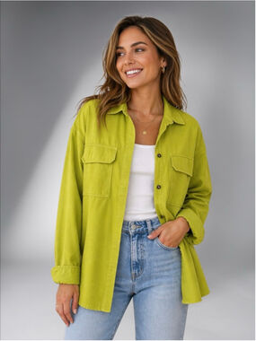 Zara Lime Green Button-Up Long Sleeve Shacket – Size M